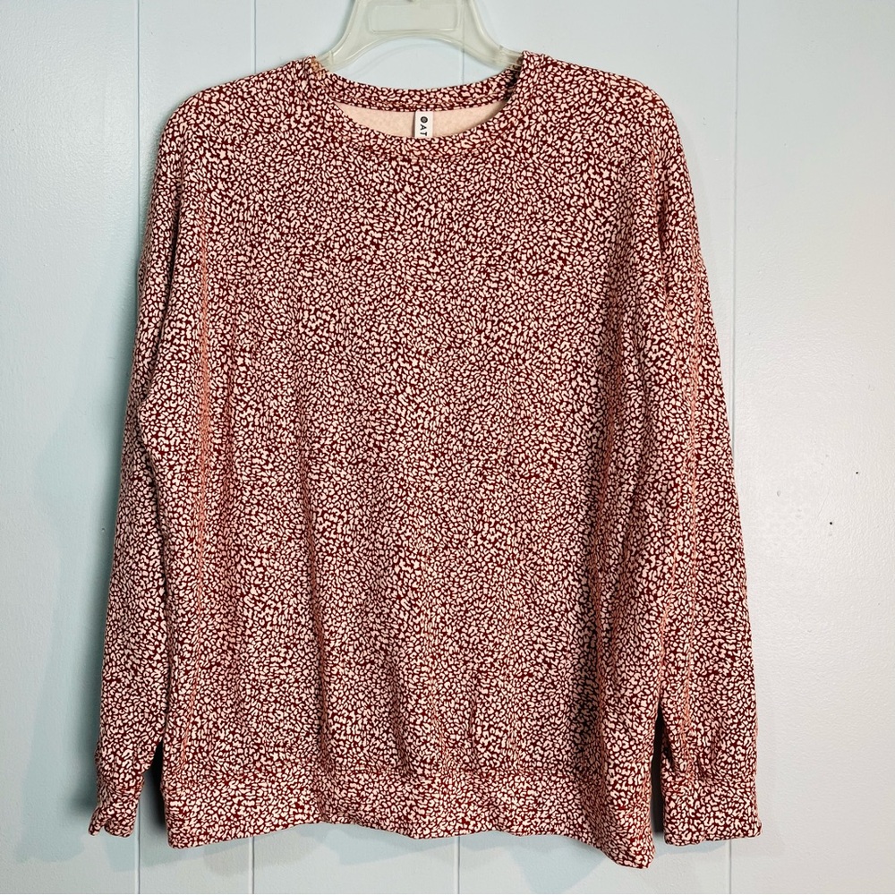 Athleta Women Small Balance Pullover Micro Cheetah Sweatshirt Athleisure Red